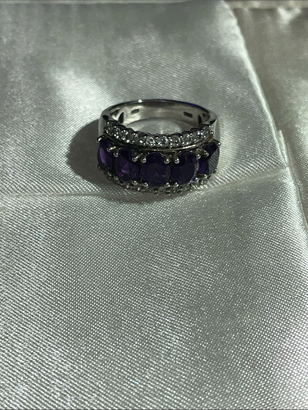 Sterling Silver Ring with Amethyst Gemstones and Accent Stones